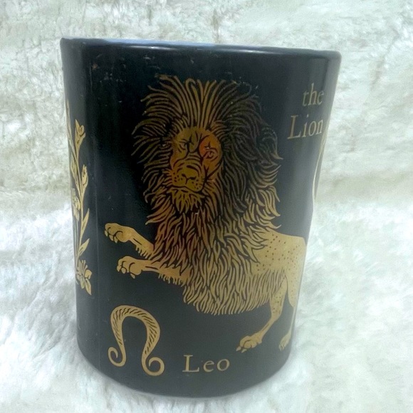 Leo “The Lion” Mug / Coffee Cup / White Glass with Black Gold Exterior - Picture 5 of 8